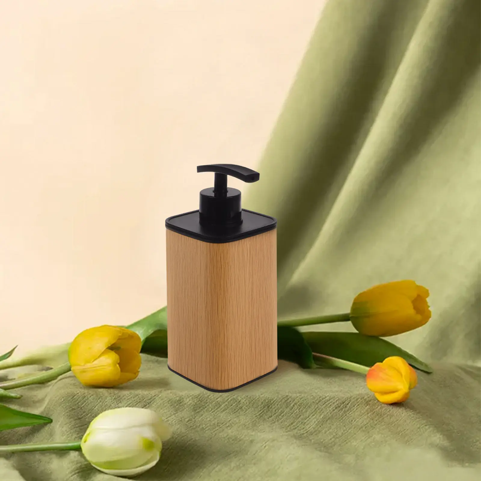 380Ml Simulated Wood Grain Liquid Soap Dispenser Modern Elegant Refillable Lotion Bottle for Bathroom Hotel Counter Space Saving