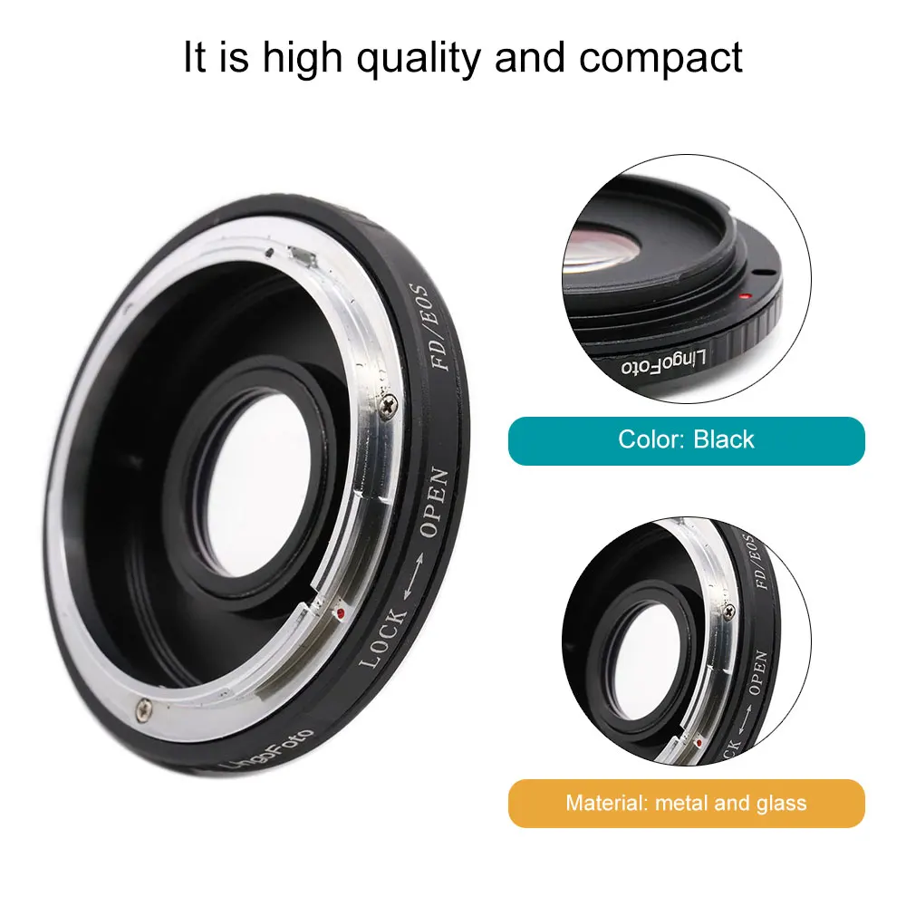 LinGo Mount Adapter Ring for Canon FD Mount Lens To EOS EF EF-S Mount Camera Optical Correction Glass Aperture Control Ring