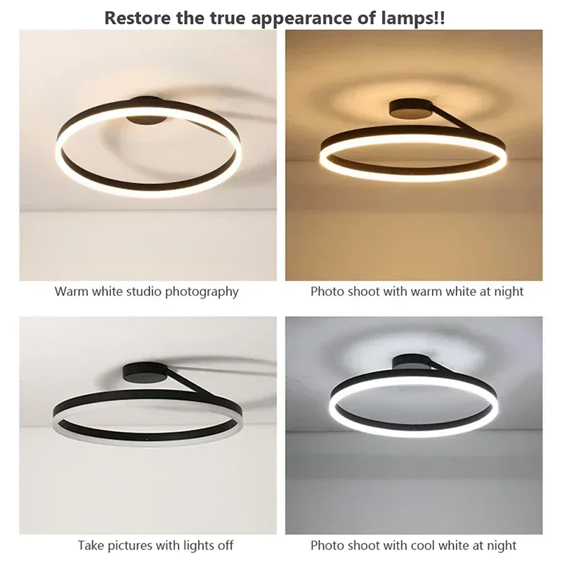 Imagem -06 - Luminária Circular Moderna Led Decoração de Casa Luminárias Sala Quarto Iluminação Interior Branco Preto 40 cm 50 cm 60cm