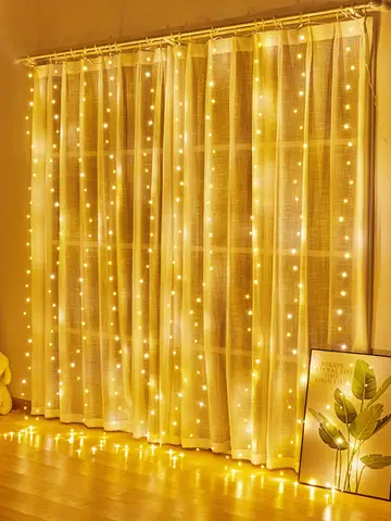 Christmas Lights LED Fairy String Curtain Lights 8 Mode Remote USB Festoon Christmas Decor For Home Holiday New Year Lamp