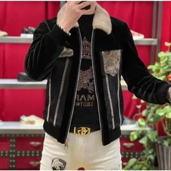 2023 Men Autumn Winter New Fashion Lapel Genuine Fur Coats Men Slim Fit Warm Jackets Male Long Sleeve Real Fur Overcoats