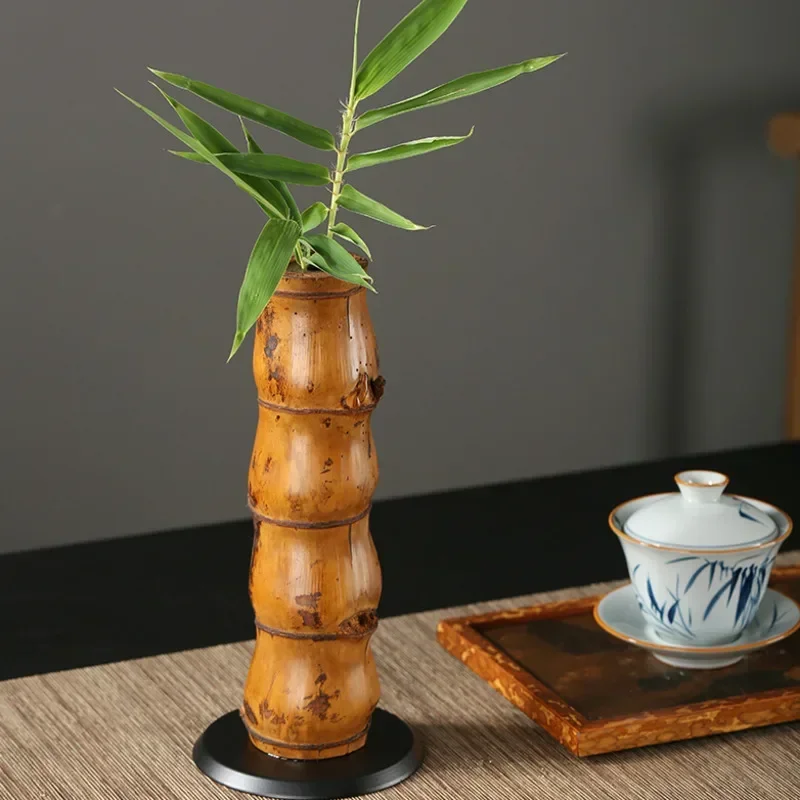 

Chinese Bamboo Flower Vase, Zen Decor Creative Big Belly Flower Pot for Tea Room Ornaments, Decorative Bamboo Vase