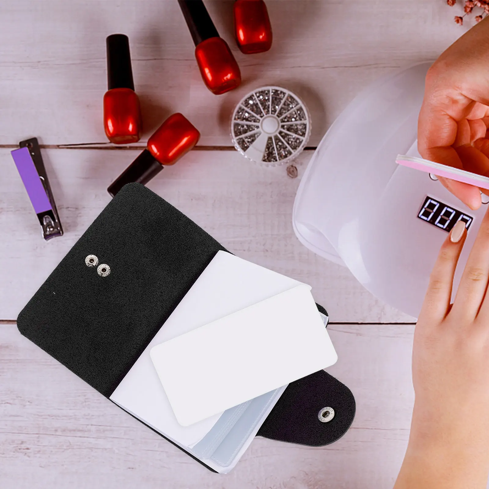 2Pcs Nail Printing Template Holder Portable Nail Art Plates Storage Bag Snap Button Closure for Stamping Plate Organization