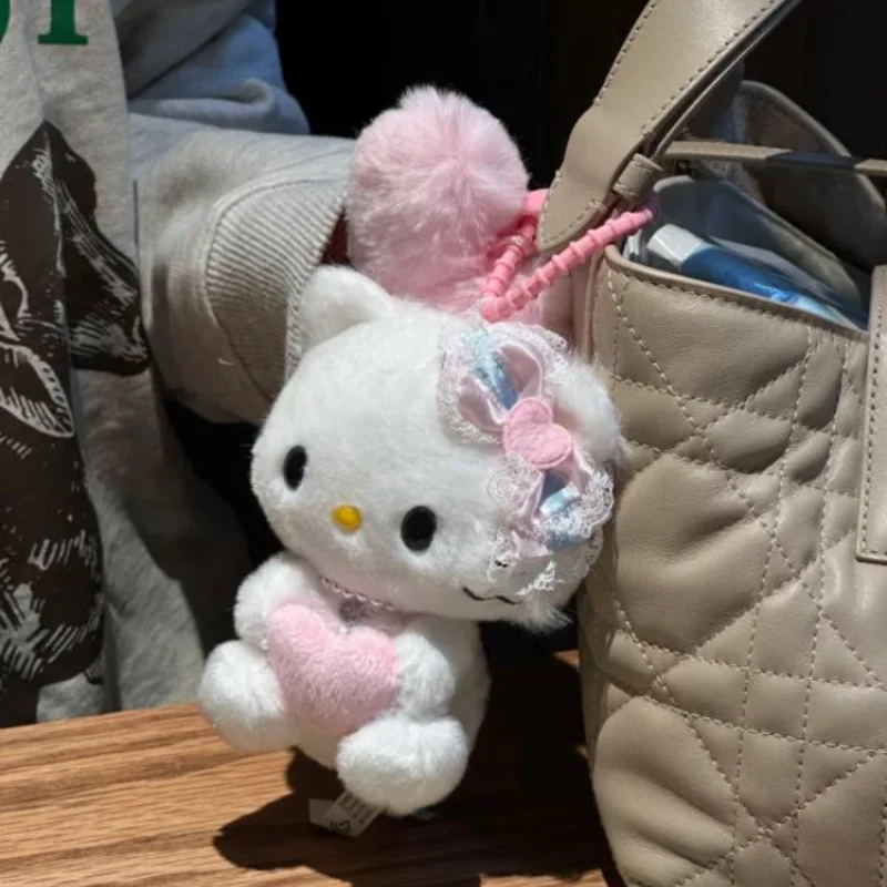 

HelloKitty Cute Holding Heart Plush Keychain Adorable Backpack Charm Purse Decor Kawaii Couple Matching Gift for Girlfriend