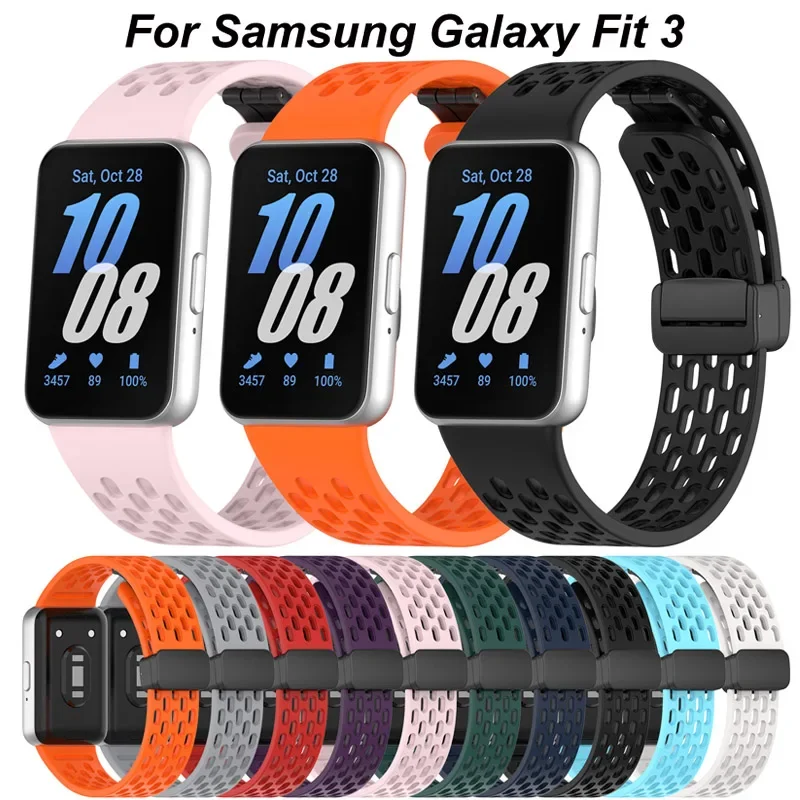 Correa de silicona de malla con hebilla magnética para Samsung Fit 3, correa de reloj deportiva transpirable para Samsung Galaxy Fit 3, pulsera de repuesto