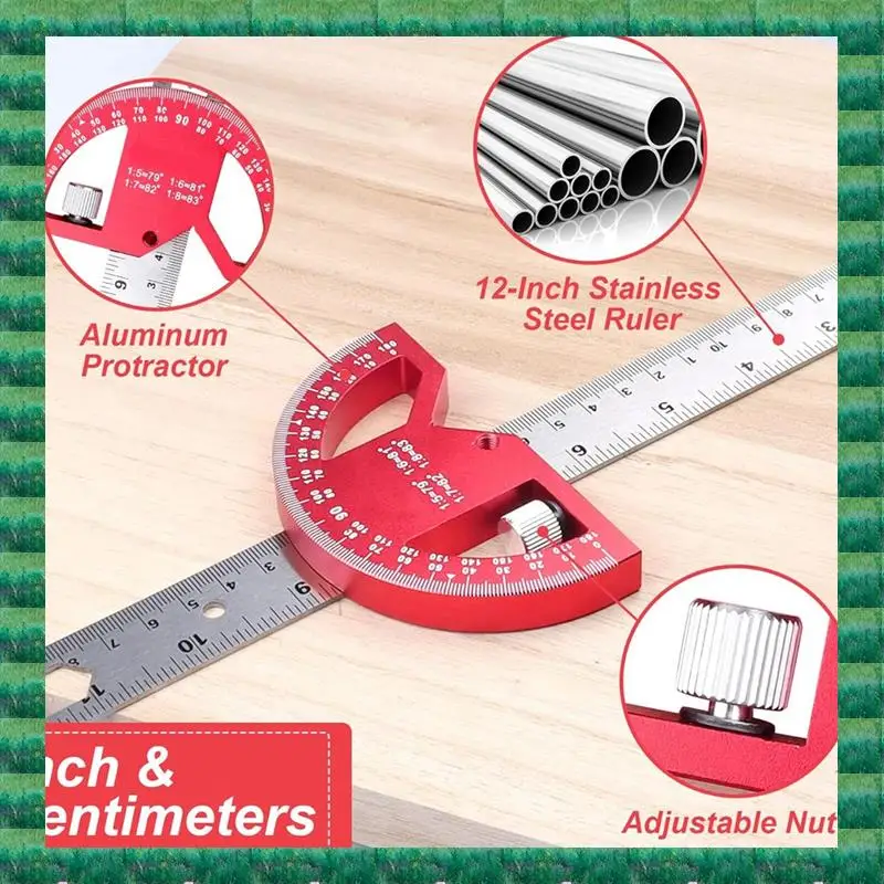 

B76A Aluminum Alloy Protractor Angle Finder Aluminum Angle Ruler-Protractor For Woodworking, Angle Measuring Tool With 0-180 Deg