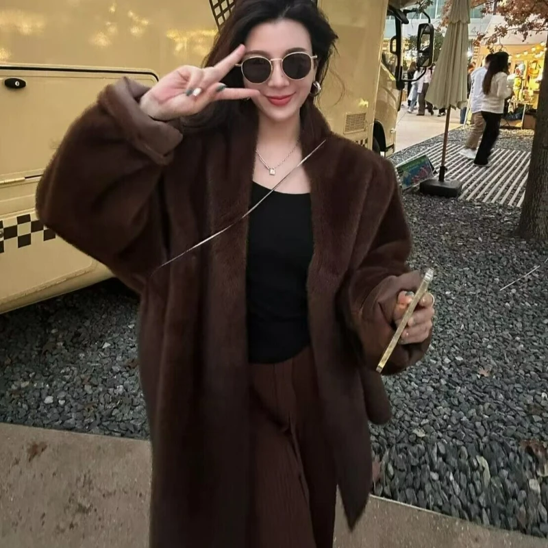 

Новая экологически чистая утепленная куртка средней длины из меха норки для женщин, осень-зима 2026, ретро, европейско-американский стиль