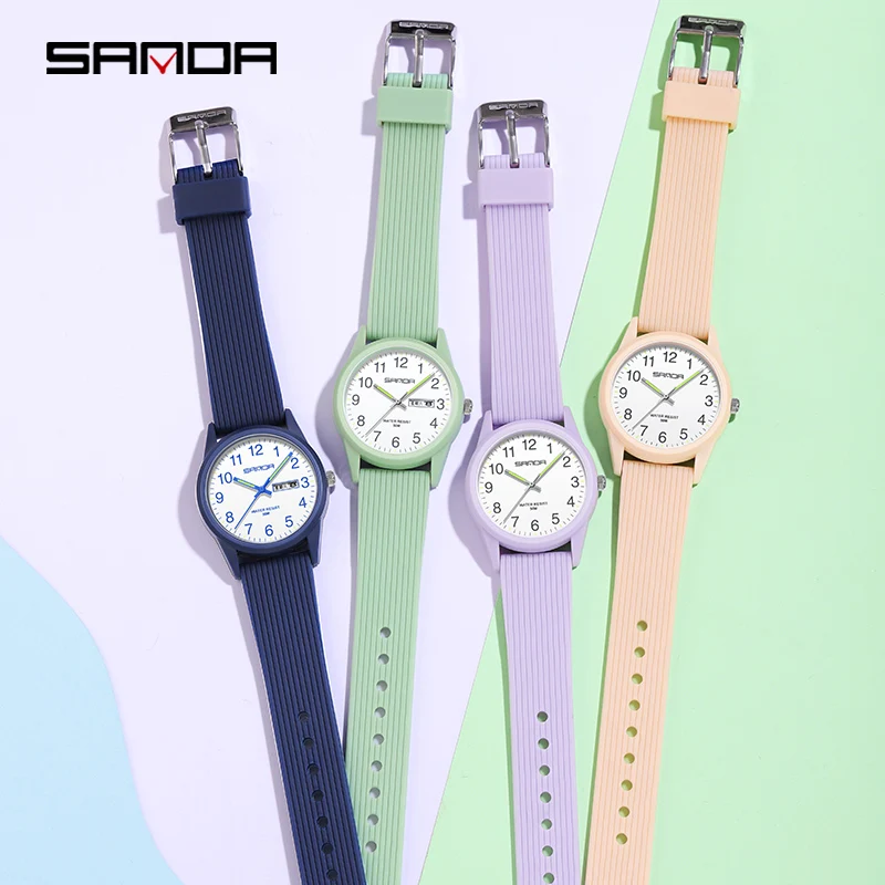 SANDA-relojes de lujo para pareja, reloj de mano luminoso para hombres y mujeres, banda de silicona, relojes de pulsera de cuarzo simples, regalo para amantes, nuevo, 6090