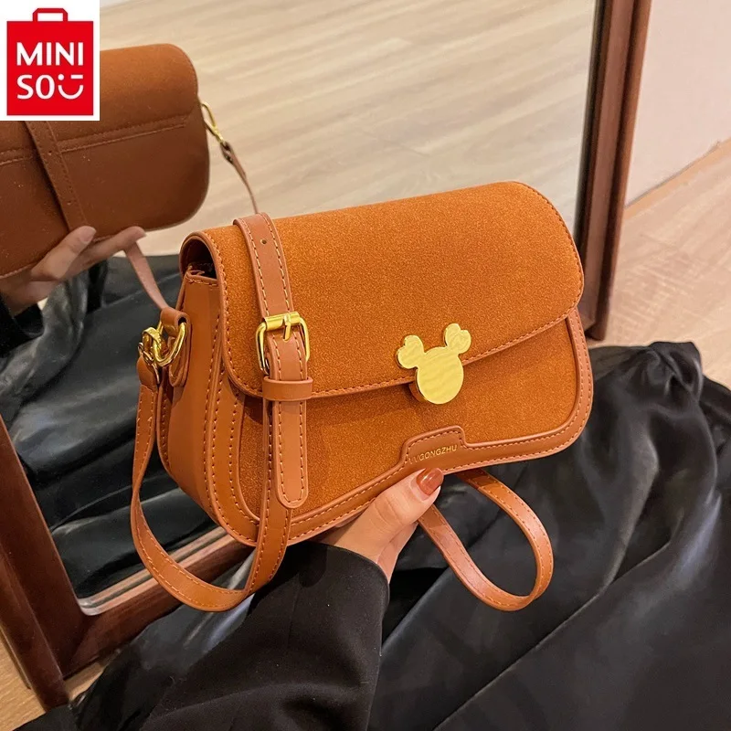 

MINISO Disney Mickey Frosted Sweet Versatile One Shoulder Crossbody Bag Women's Fashion High Quality Small Square Bag