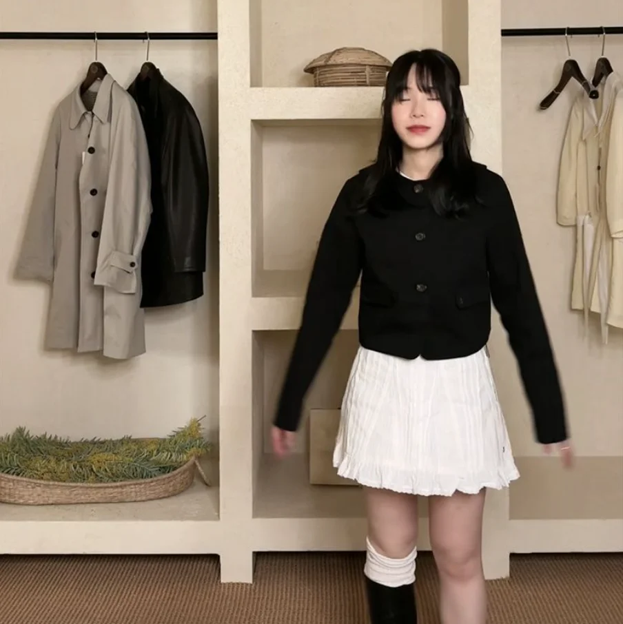 TheBarnnet Bla Classic Retro Flap Collar Loose ort Outerwear for Women Autumn 2025 Organic Cotton Fraance Sle Coat