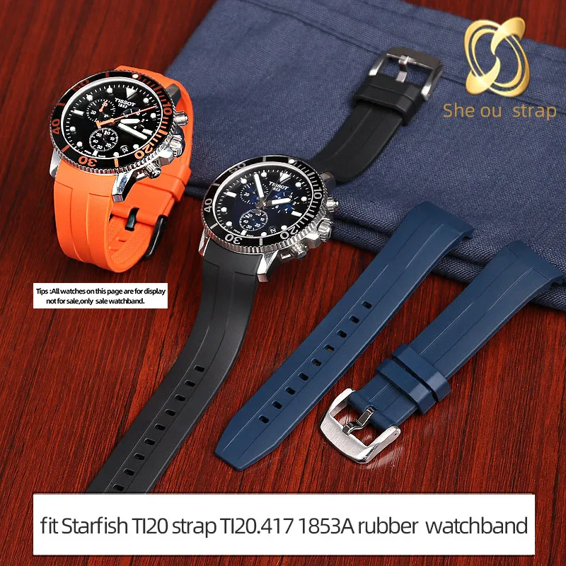 21mm 22mm Black Blue Orange Silica Gel Watch Strap For Tissot 1853 Sea star T120417/T120407 Waterproof Sport Rubber Watchband