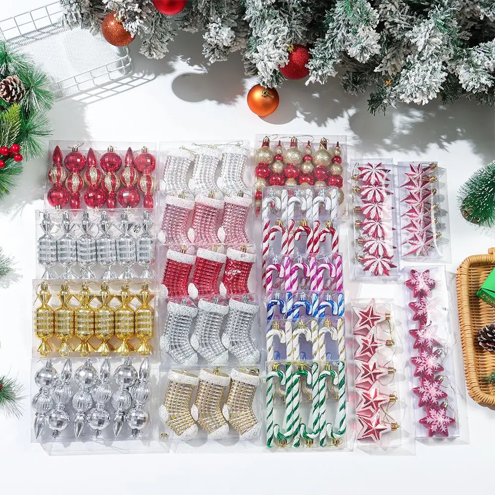 1-6Pcs Mini Christmas Cane Colorful Xmas Tree Hanging Ornaments Plastic Candy Toys Gift Party New Year Supplies Home Decorations