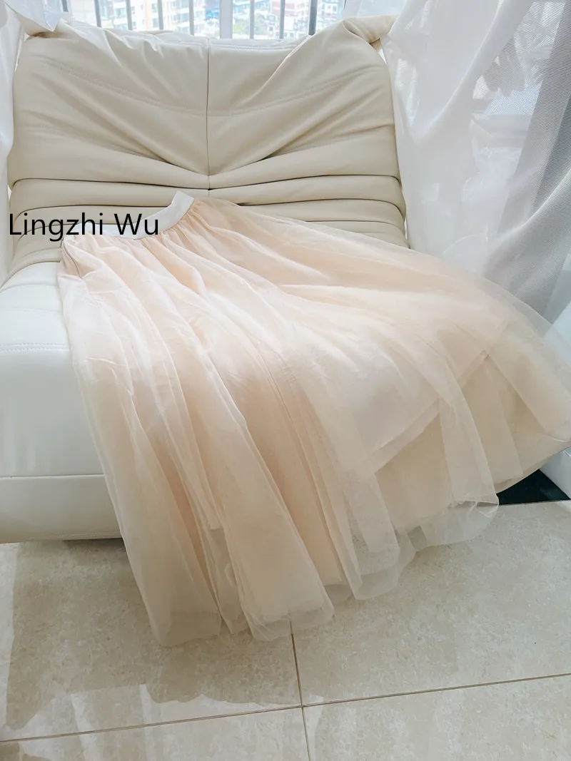 

Women 2024 Spring Summer French Vintage Gentle Mesh Long Skirts Ladies Holiday Elegant Fairy A-Line Skirts Female New Arrive