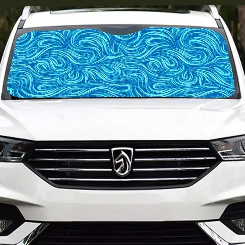 Blue White Swirl Pattern Windshield Sunshade