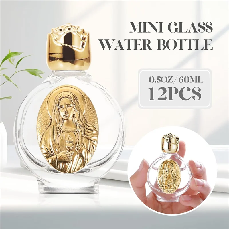 NOCM 12Pcs Glass Holy Water Decorative Bottles Portable Holy Water Container For Home Wedding Baptism Gold