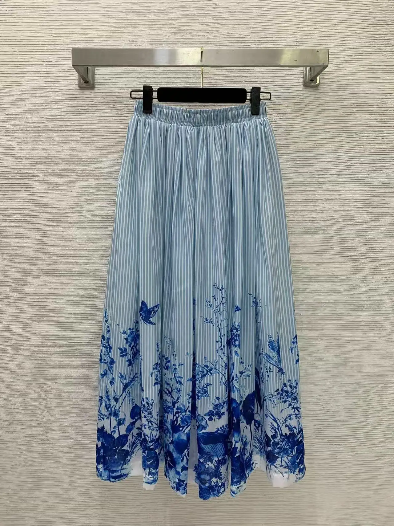 French-style luxurious ink wash butterfly print loose-fitting drawstring full-length pure cotton elegant half-length dress