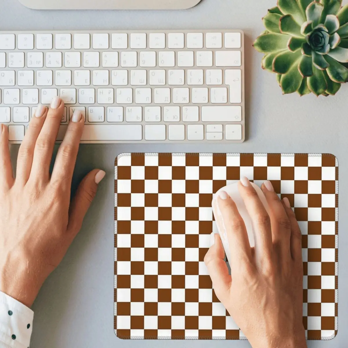 White And Chocolate Brown Checkerboard Mouse Pad Computer Keyboard Mouse Mat Gamer PC Desk Mat Office Table Mats