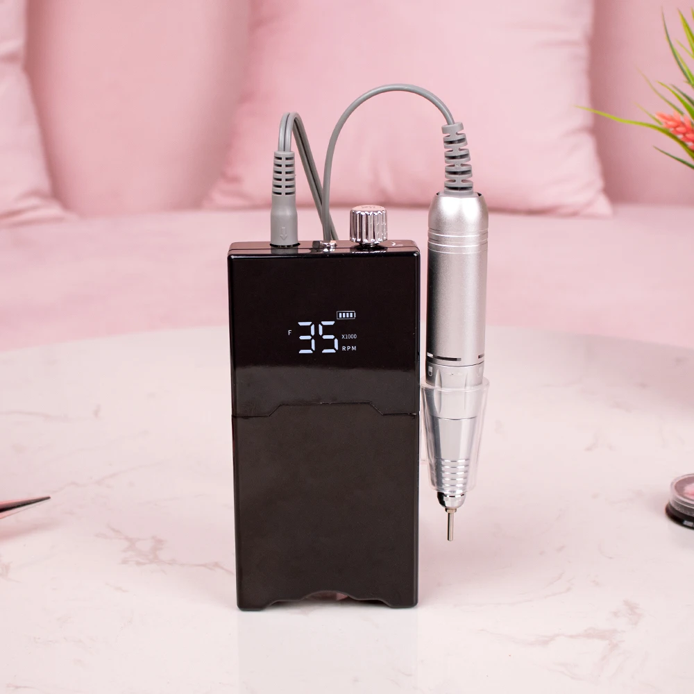 Ultra-thin Body Cordless Nail Drill 35000rpm Irregular Shape Tabletop Base Electric Nail Drill Machine Rechargeable Lightweight