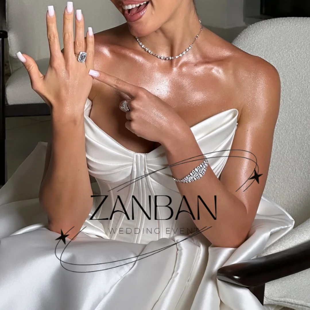 ZanBan Customized 2026 Lvory Satin A-line Wedding Dress Sleeveless Bridal Gown Princess Satin свадебное плать vestido de novia