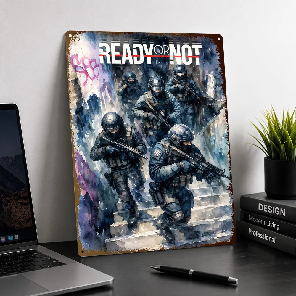 Ready Or Not Stairwell Squad Aluminum Poster Personalized Metal Sign Military Strategy Tribute Wall Art Enhances Collector Den