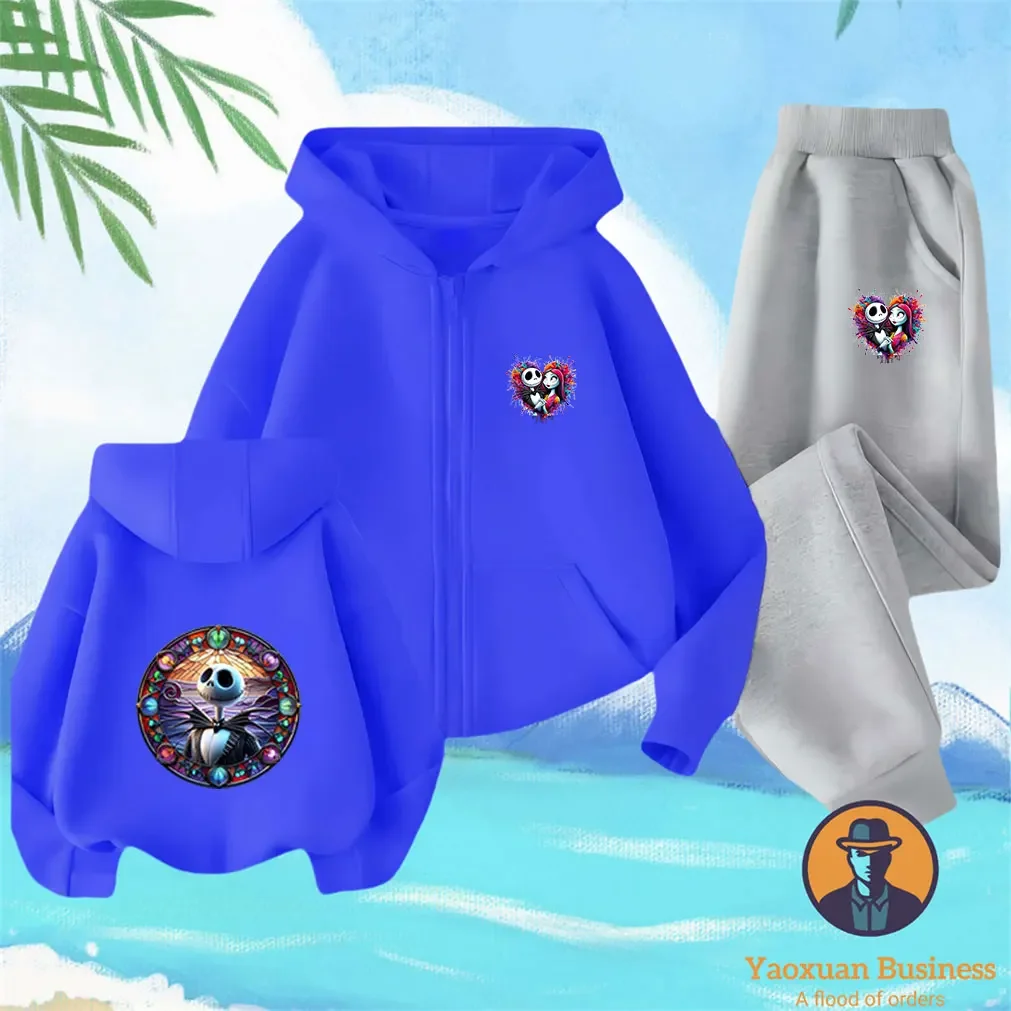 أنيق 2025 كابوس للأولاد والبنات قبل عيد الميلاد جاك سكيلينجتون قطعتين الزي مخيف طباعة صوف مبطن سترة الشتاء