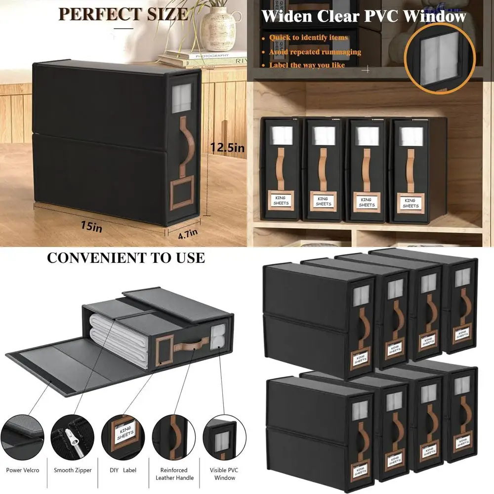 

King Size Bed Sheets Organizer with Handle, 3.7 Gal Capacity, Black Duvet Cover Storage Box