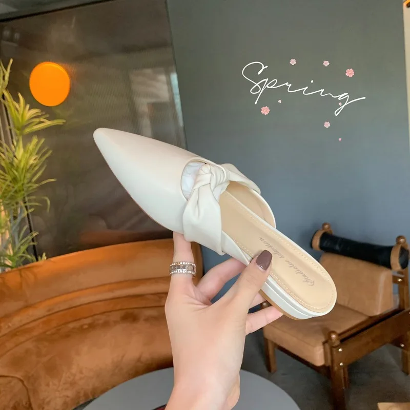 

New Women Shoes Exquisite Pointed Tip Low Heel Slippers for Woman Elegant French Style Casual Shoes Designer Shoes Zapatos Mujer
