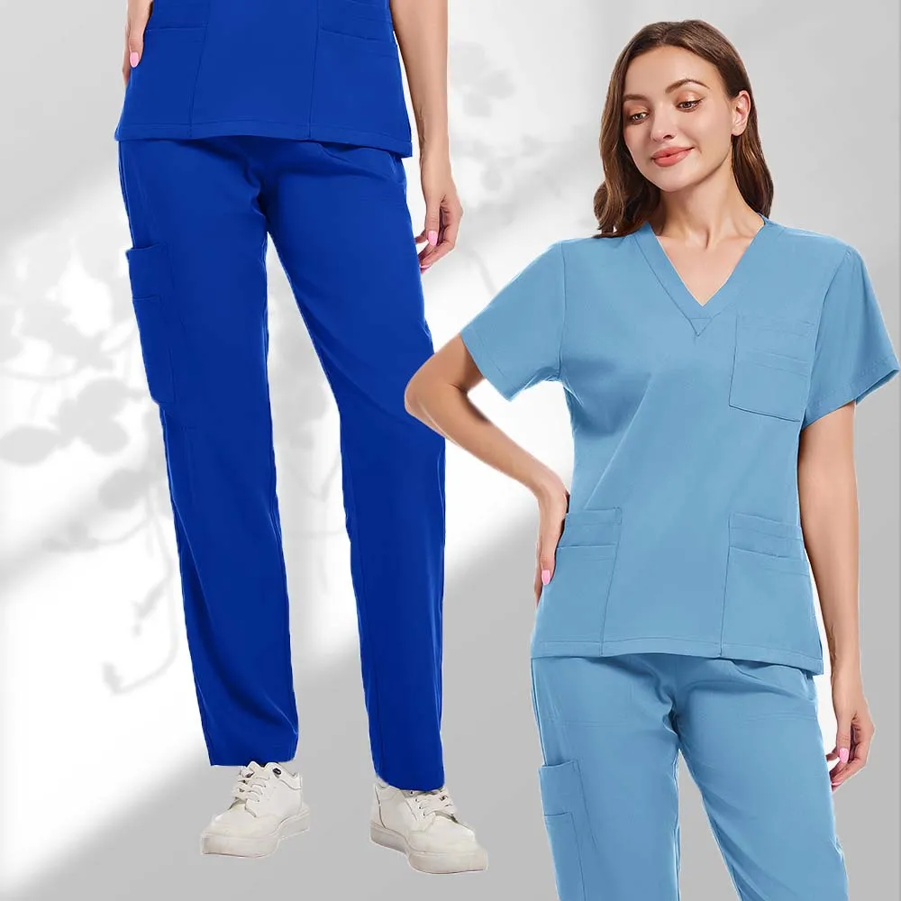

Multicolor Scrubs Uniform Doctor Nursing Uniforms Short Sleeve V-neck Tops Pocket Pants Nurse Scrubs Set Medical Clinical Clothe