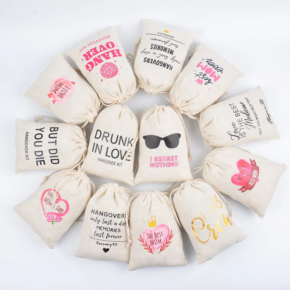 

100pcs Wedding Favor Holder Bag Hangover Bags for Guests Gift Cotton Linen Pouches Festival Christmas Party Supplies Customized