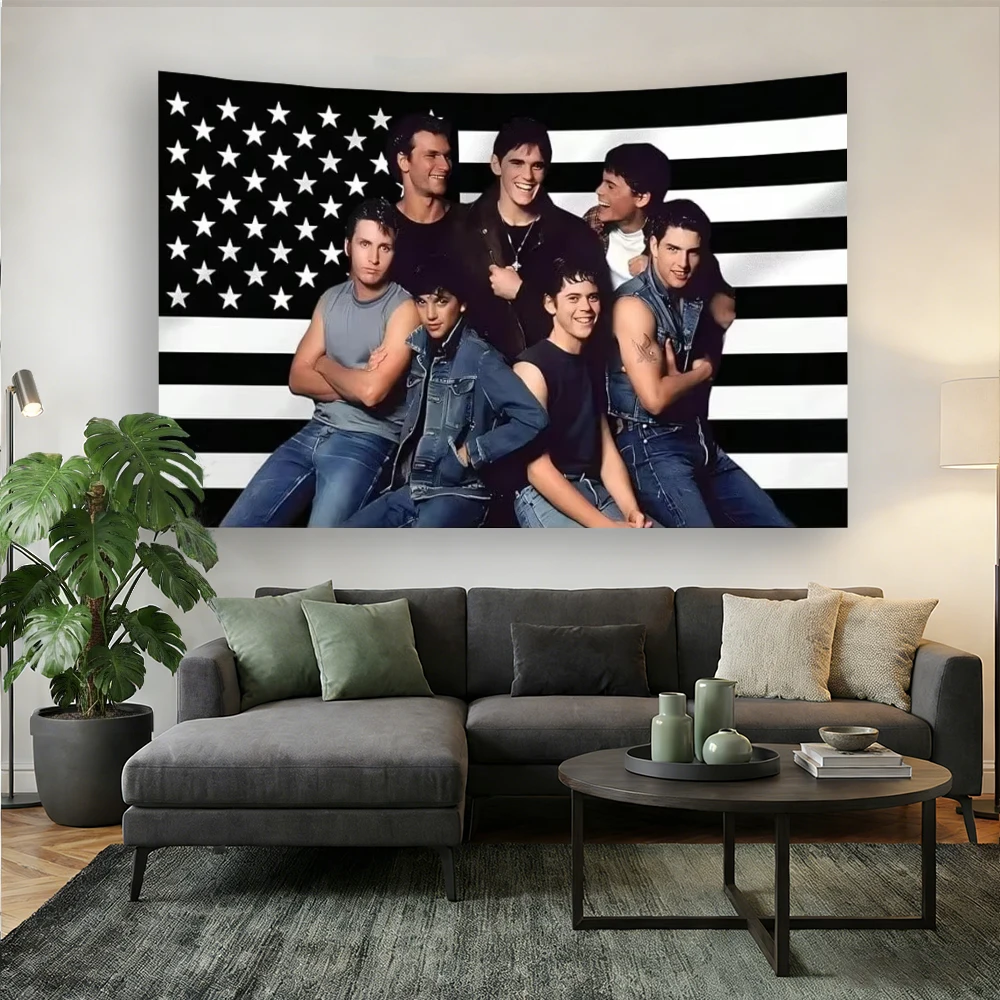 1pc The Outsiders Movie Cast Black White USA Flag Tapestry, 80s Greaser Gang Portrait Wall Hanging, Multiple Sizes,Bedroom Deco