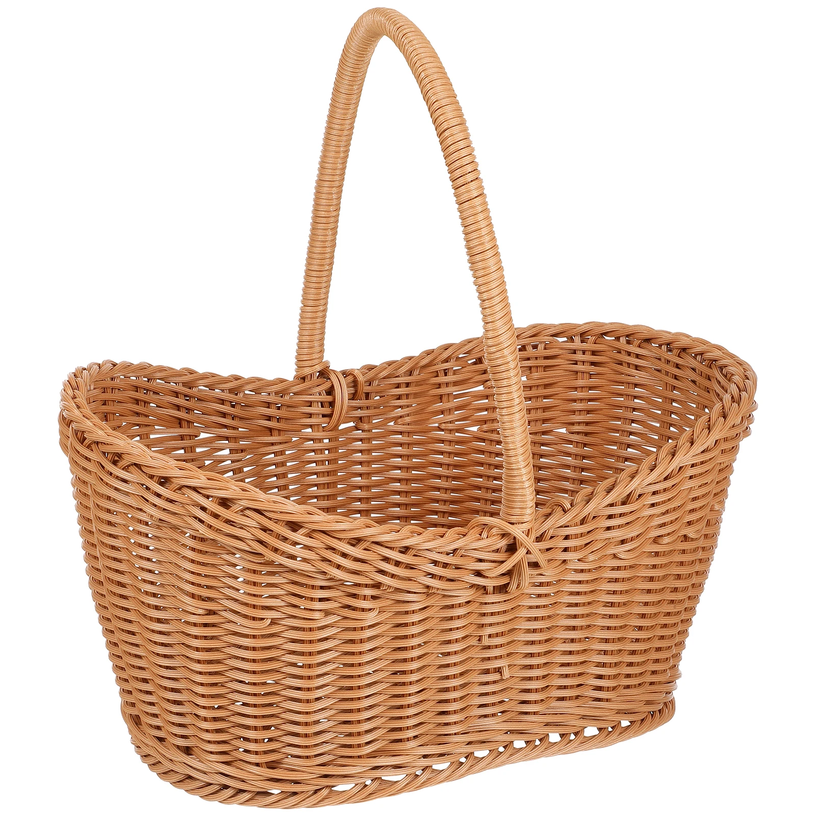 

Woven Gift Basket Picnic Shopping Handheld Baskets for Storage Box Light Brown Reusable Food