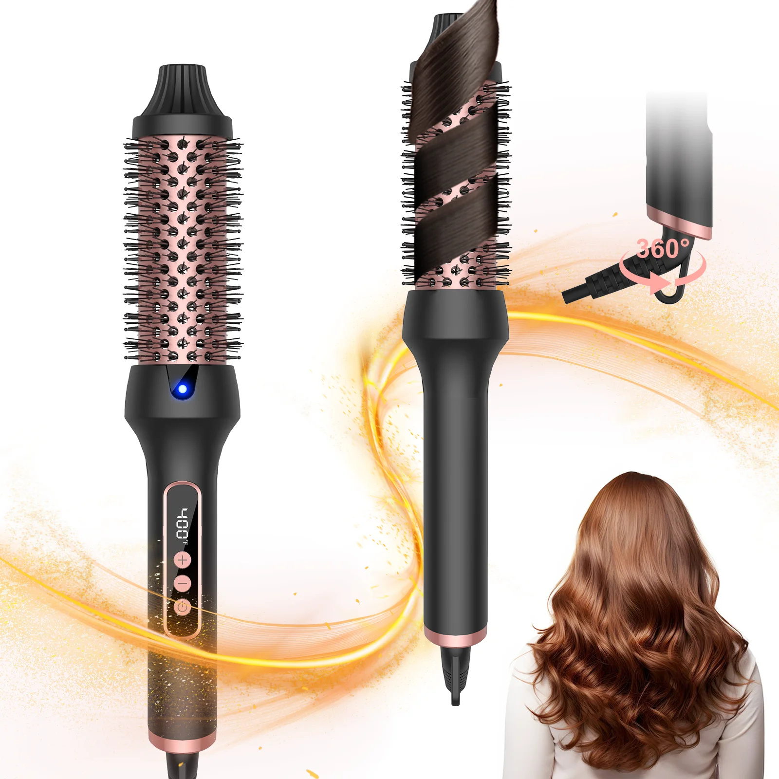 3 In 1 Ionic Hair Curler Straightener Professional Curling Iron Heated Hair Styling Brush Curl Wand Anti-Scald Thermal Brush