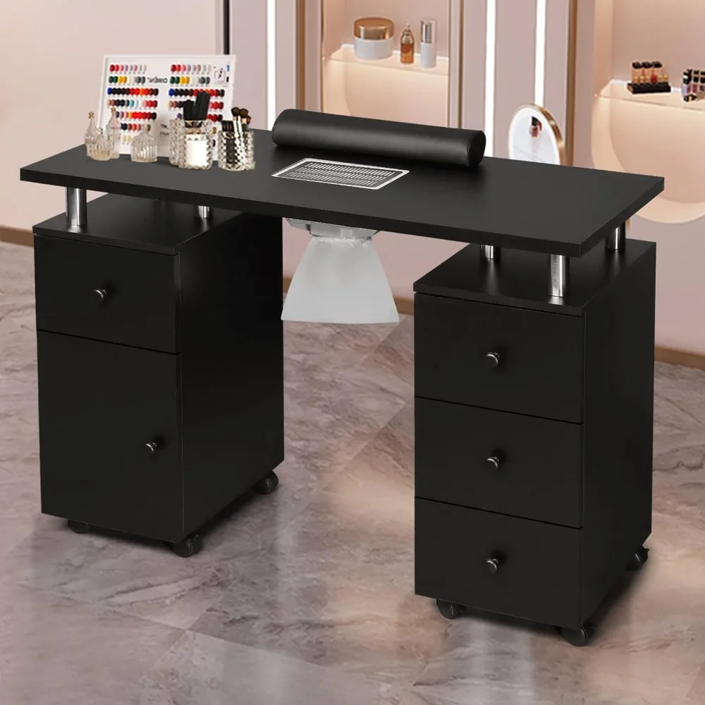 Manicure Table Nail Desk for Nail Tech, Station w/Electric Dust Collector, Nail Makeup Beauty Salon Storage Acetone
