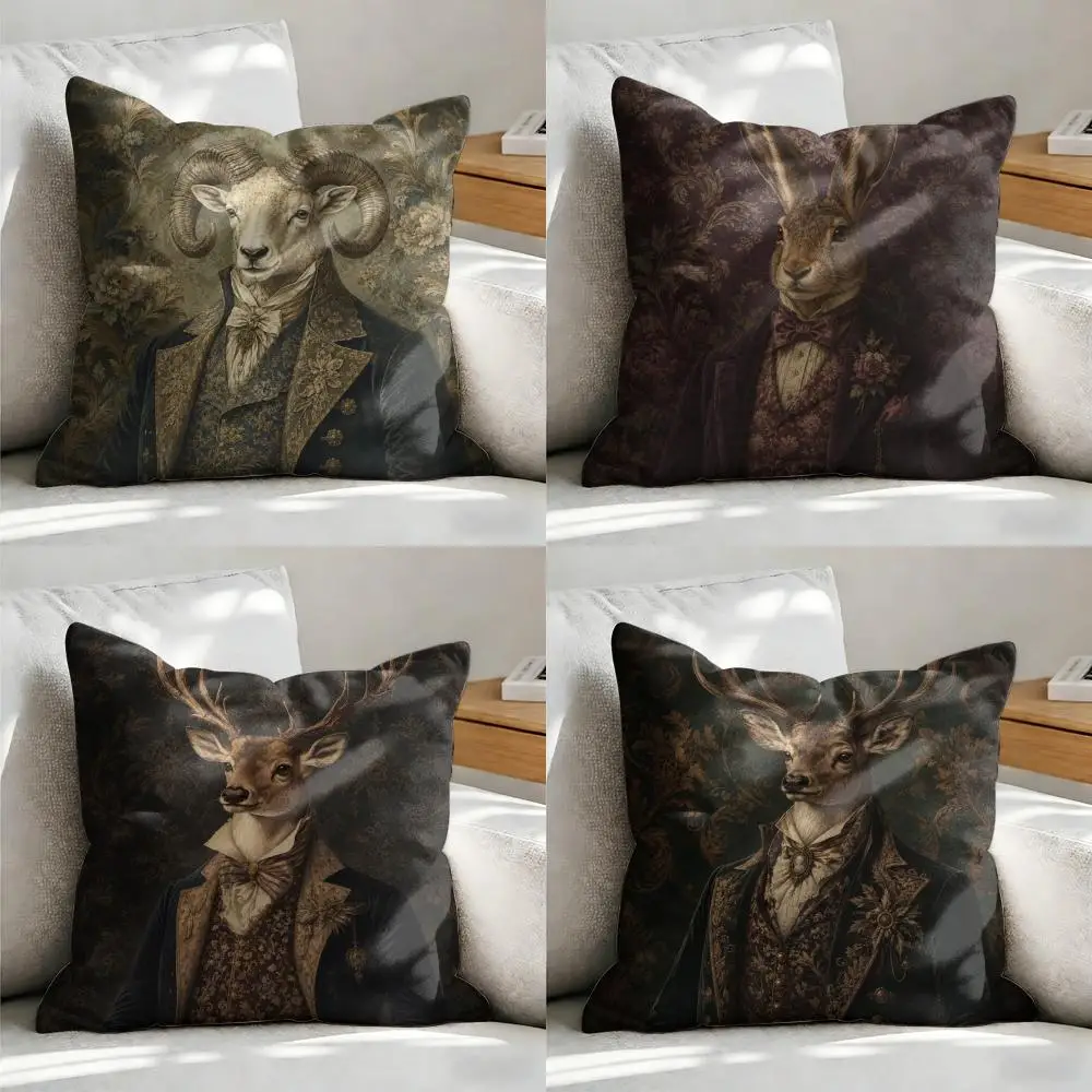 Traditional Style Deer Cushion Cover Soft Short Plush Pillow Cover Smooth Cozy Texture Aesthetic Cushion Case Home Decor