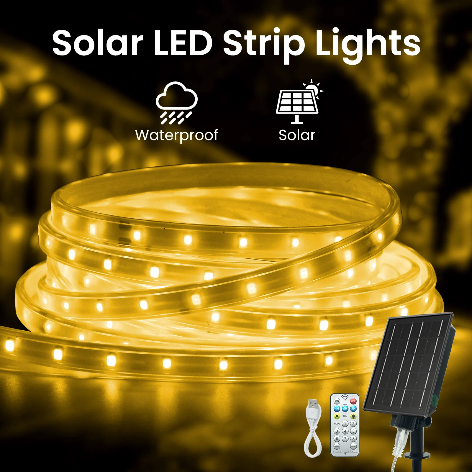 SMD2835 Solar LED Light Strip 5M/10M/15M/20M/30M Flexible Waterproof Rope Tape Diode Outdoor Courtyard Wall Lighting Ribbon Lamp