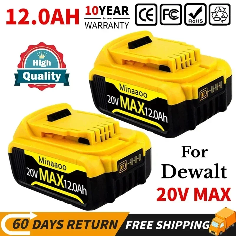 

Upgraded Rechargeable Batteries for DeWalt, DCB205 DCB201 DCB203 Battery Compatible, 20V 12.0Ah Li-ion Replacement