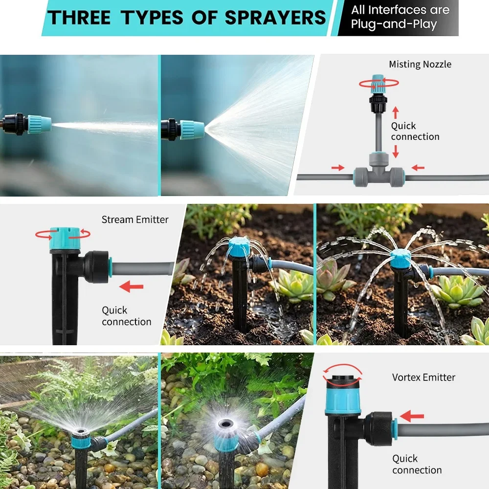 Professional 230FT Drip Irrigation Watering Kit with Quick Connect System PE Hose Y Type Distribution Tubing Three Adjustable