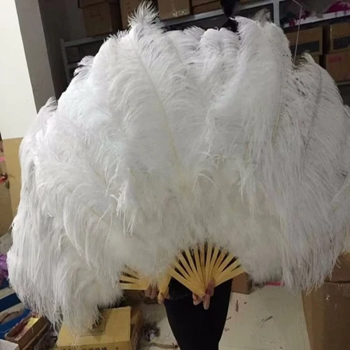 Abanico grande de plumas de avestruz blanco para mujer, disfraz, espectáculo, fiesta de té, vacaciones, baile, decoración nupcial para boda, sesión de fotos