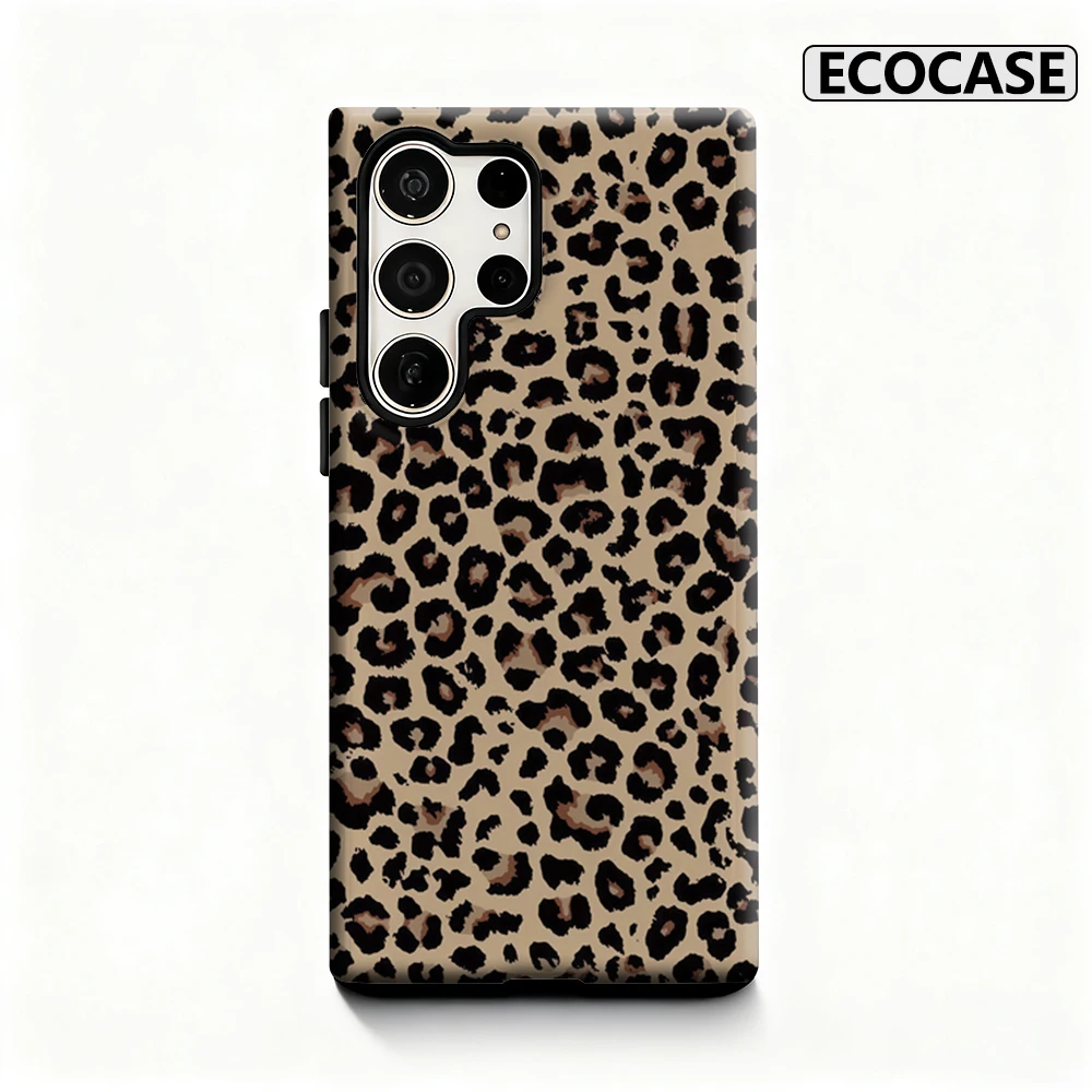 Klassische Handyhülle mit Leopardenmuster für Samsung Galaxy S25 Ultra S24 S23 Ultra Plus, glänzende doppellagige Rückseite