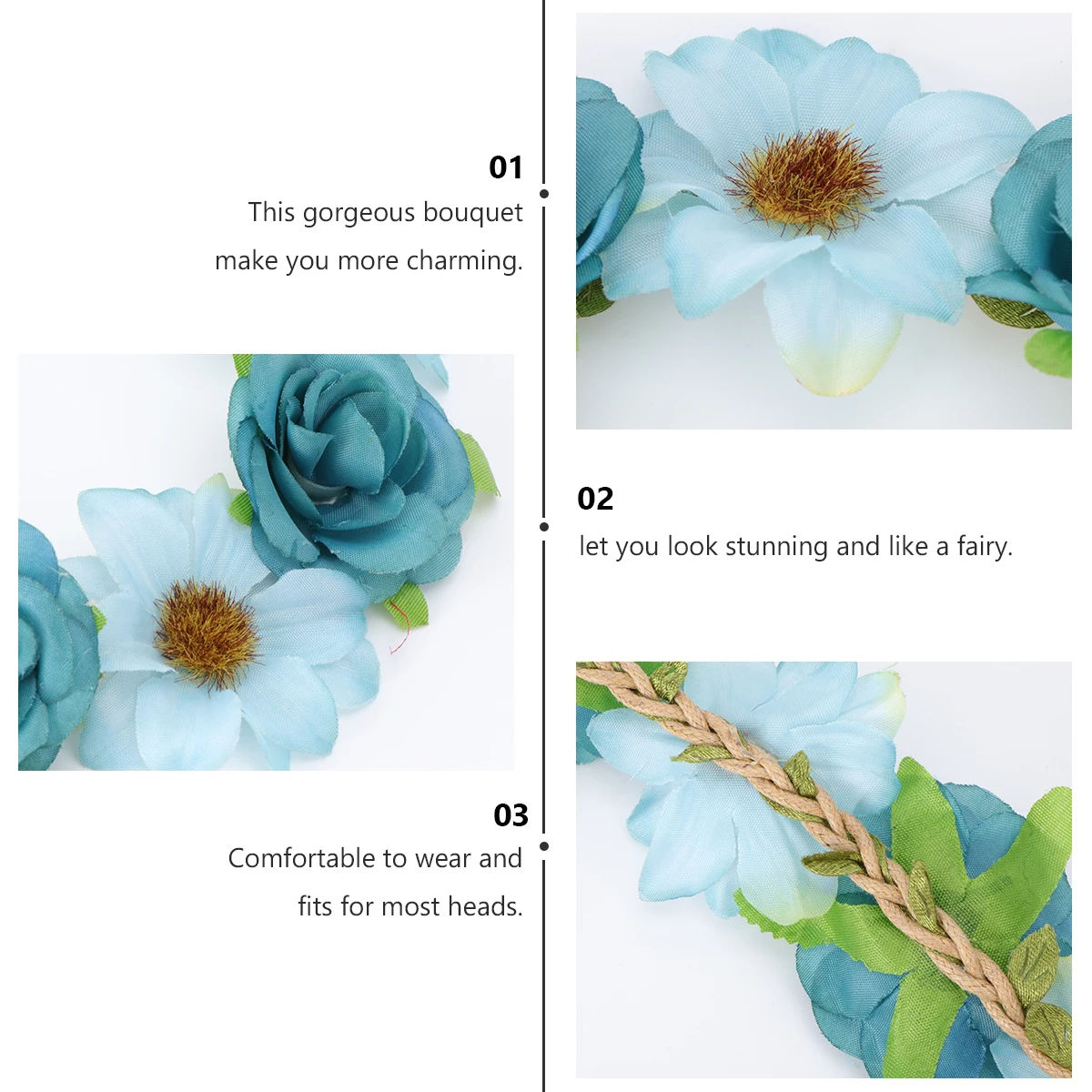 

Flower Wreath Headband Small Floral Hair Wedding Garland Adjustable Ribbon Elegant Women Girls Photography Tool Hair