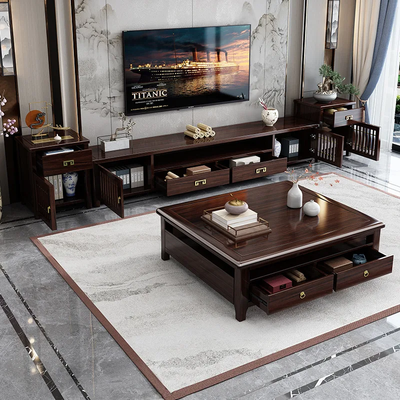 Sofa Ebony Living Room Furniture Combination Set Winter and Summer Storage Sofa Solid Wood