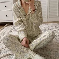 Pure Cotton Spring New Maternity Pajamas For Feeding Room Wear Floral Print Long Sleeve Trousers Breastfeeding Clothes