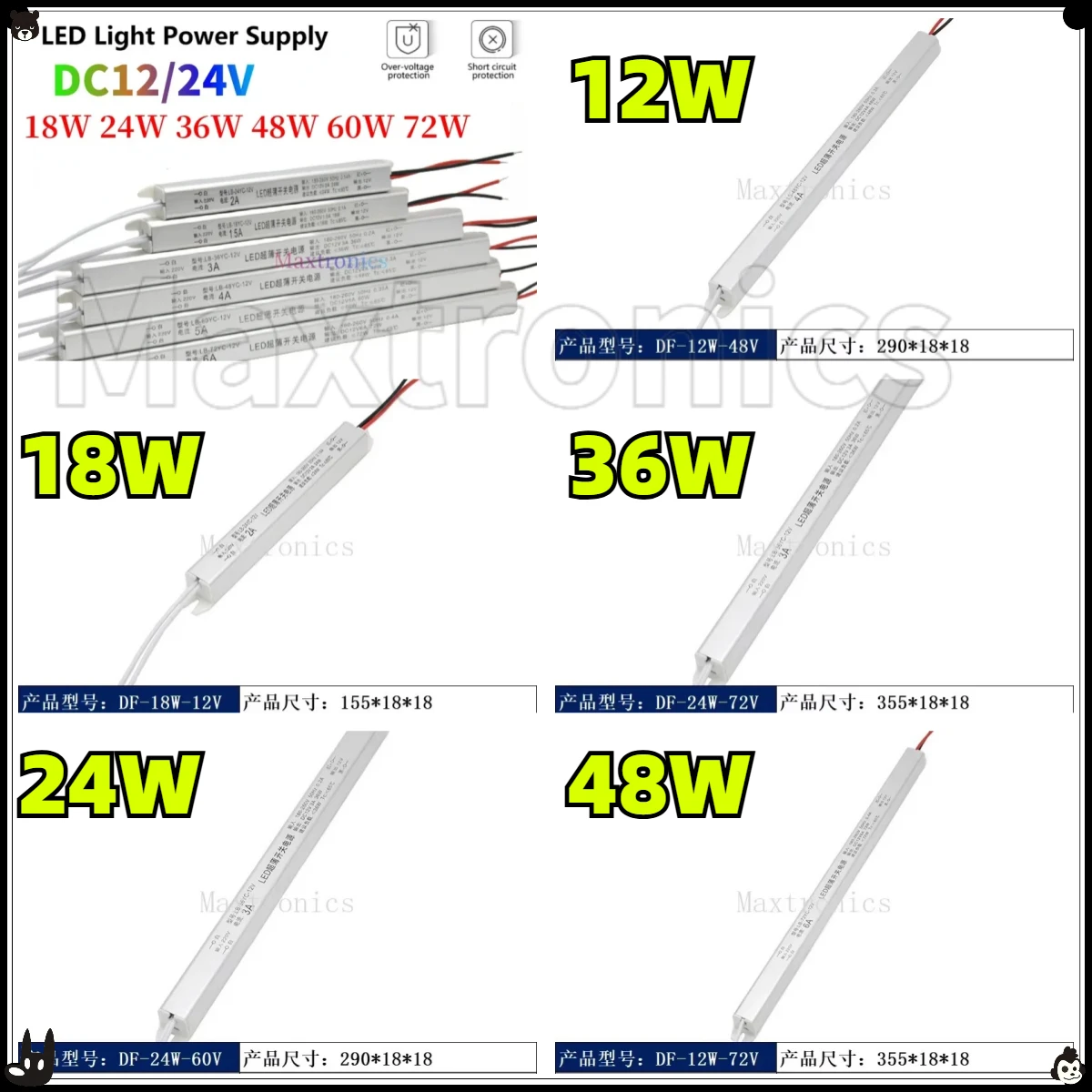 

DC12/24V Ultra Thin LED Driver Power Supply 18/24/36/48/60/72W Lighting Transformers ACToDC for Advertising Board LED Strip Lamp