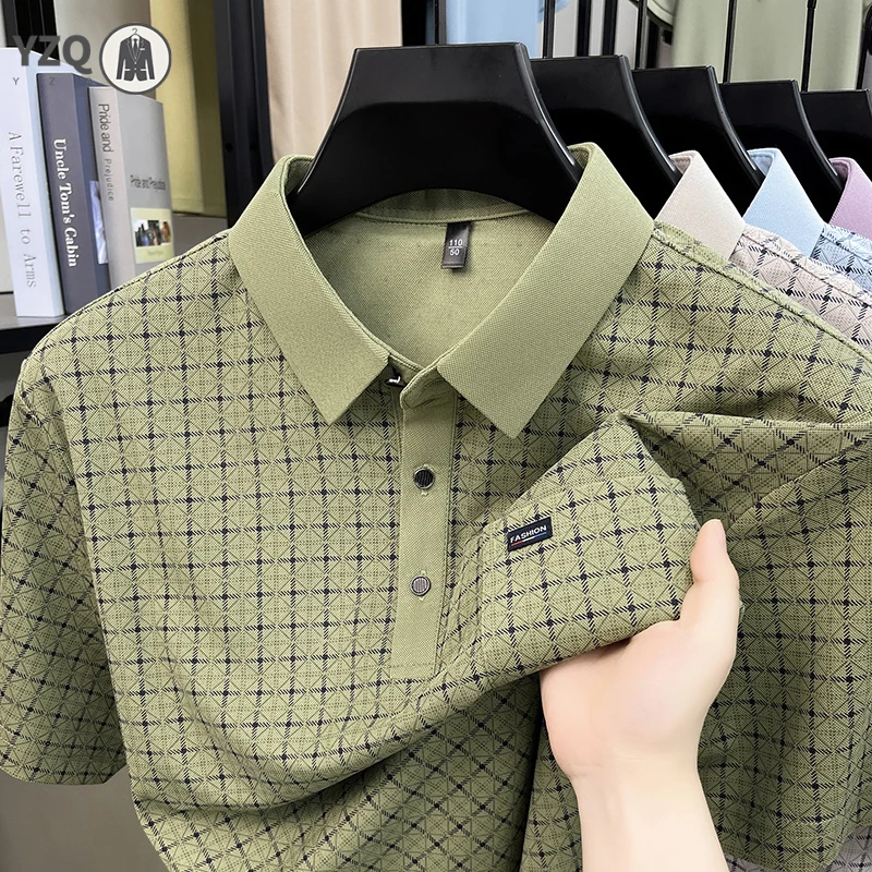 Polo Fino Estampado con Rejilla Cómoda para Caballeros, con Bolsillo en el Pecho, Ideal para Tareas Diarias, Reuniones con Amigos y Atuendo para Relajarse en Interiores