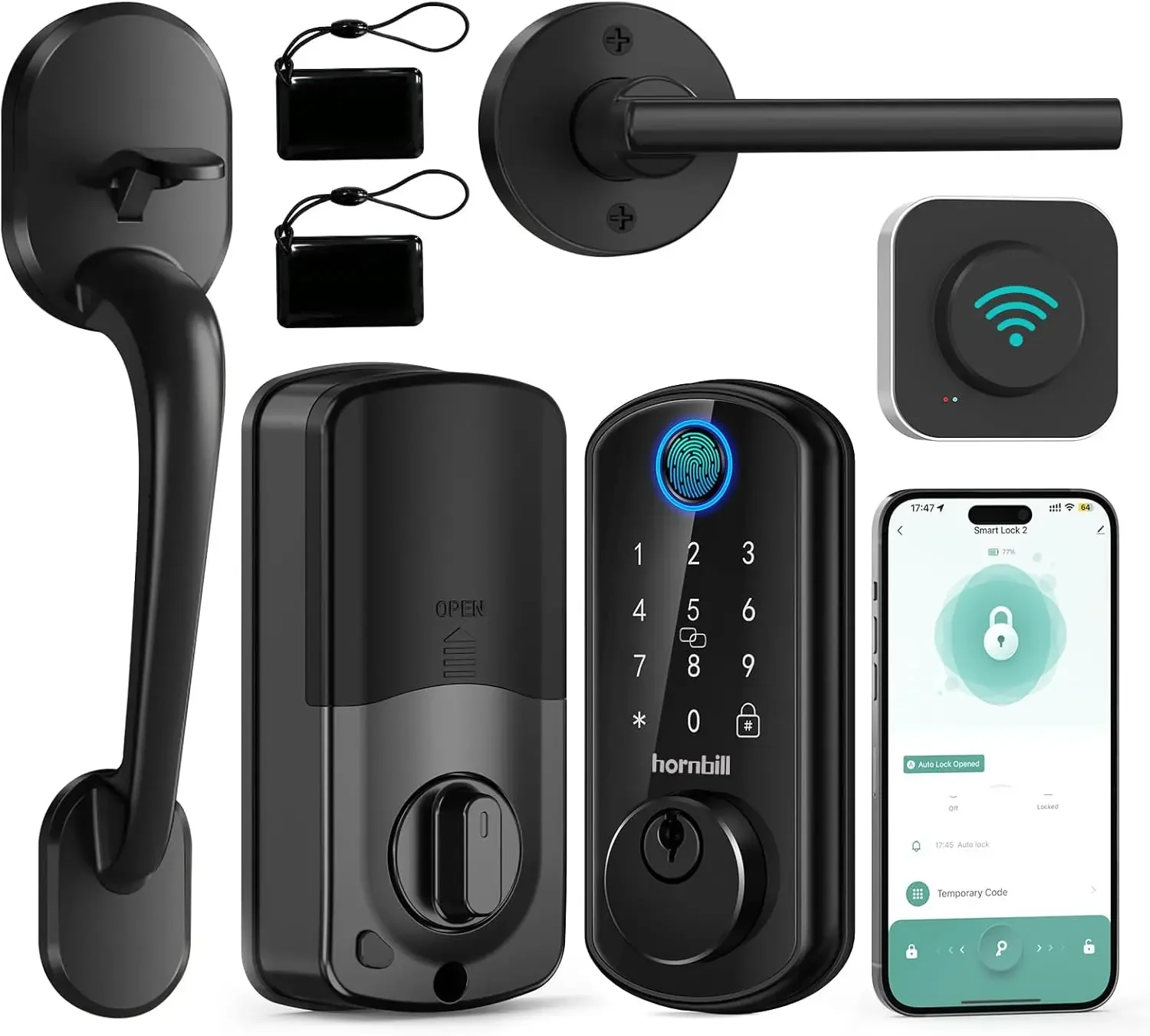 

Smart WiFi Front Door Lock Entry Fingerprint Deadbolt with Handle Set Electronic Digital Keypad Door Locks APP