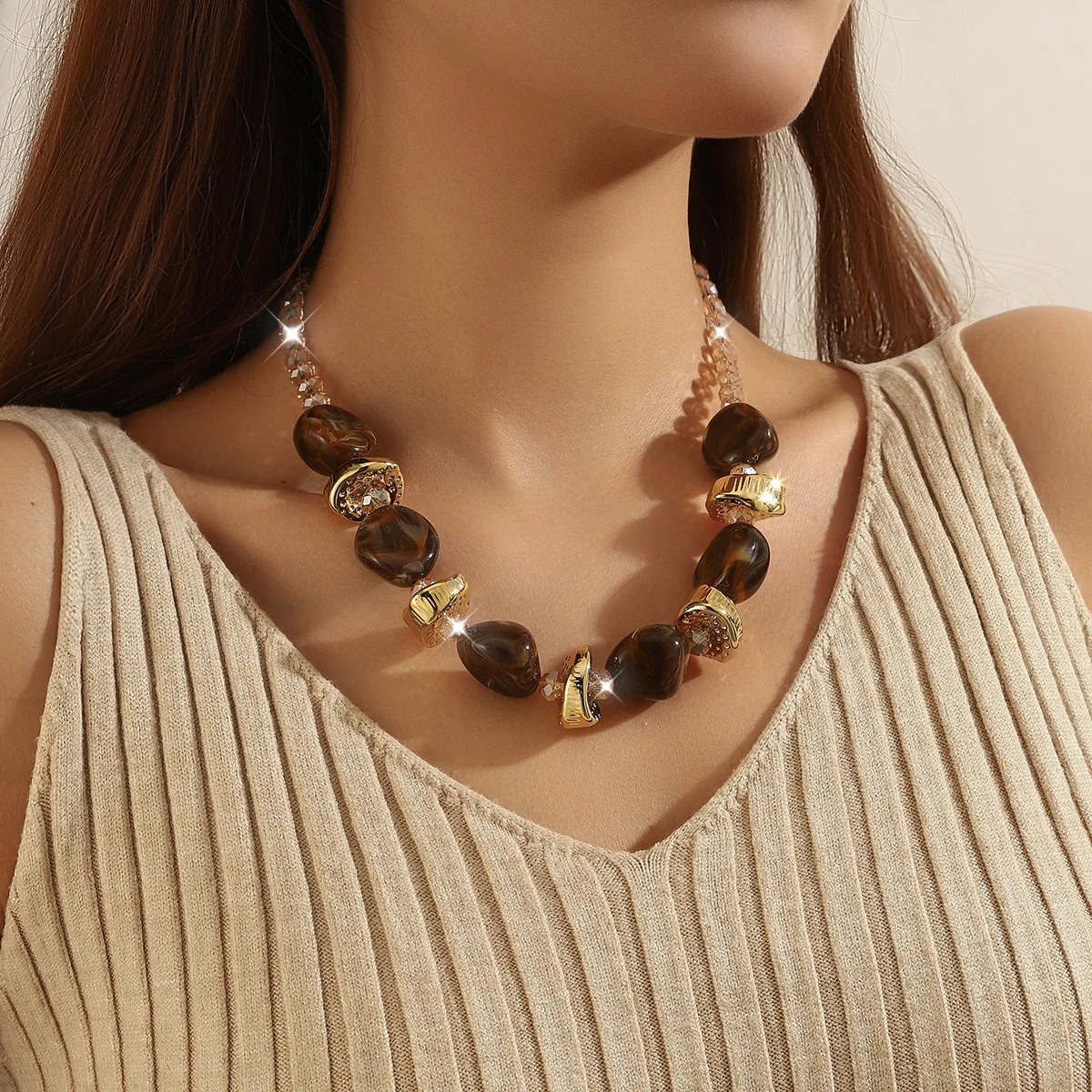 Fashion Acrylic Irregular Geometric Beads Choker Necklace for Women Elegant Colorful Beaded Collar Necklace 2026 Trendy Jewelry