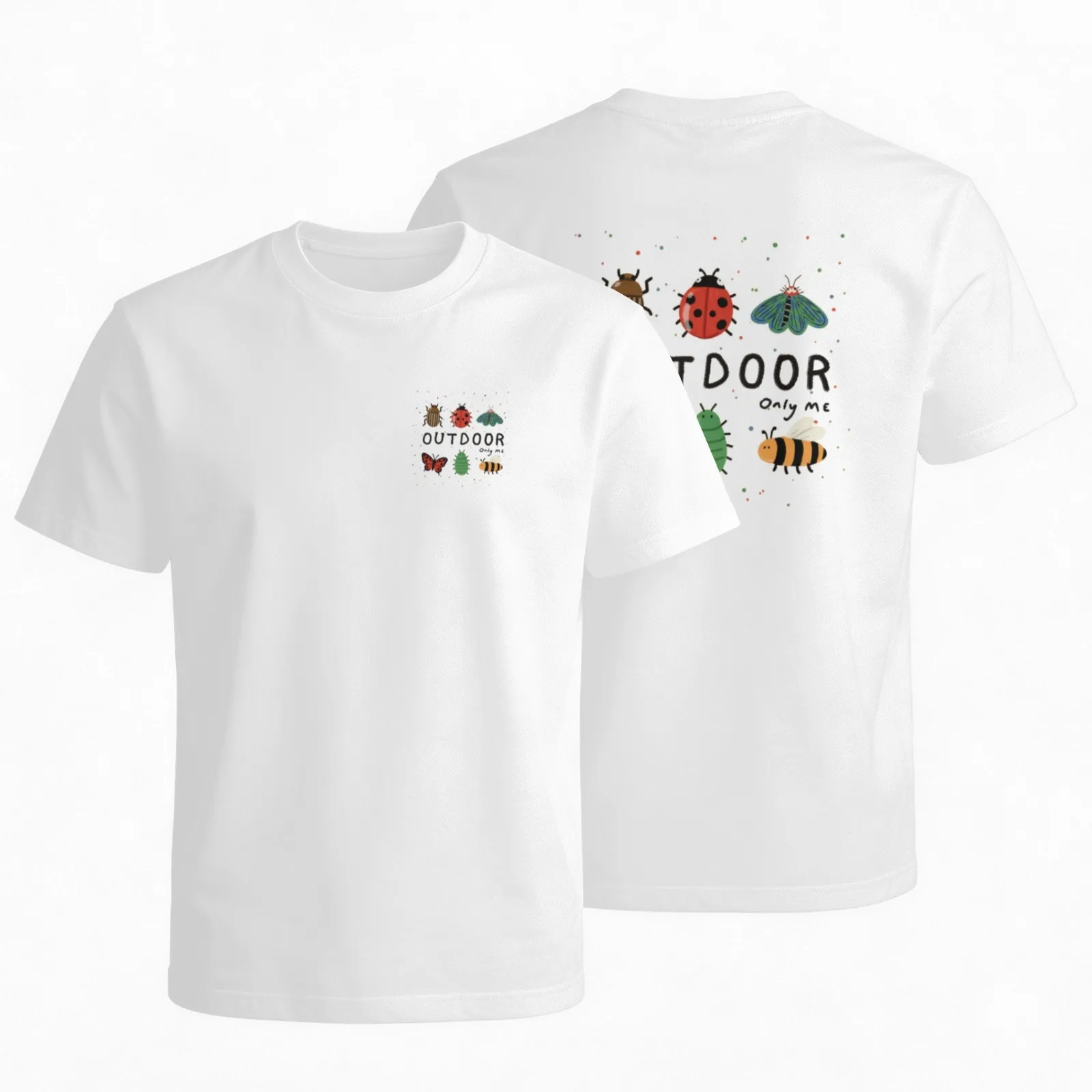 Cute Insect Bugs Outdoor Graphic Print Cotton T-Shirt Short Sleeve Crewneck Tee