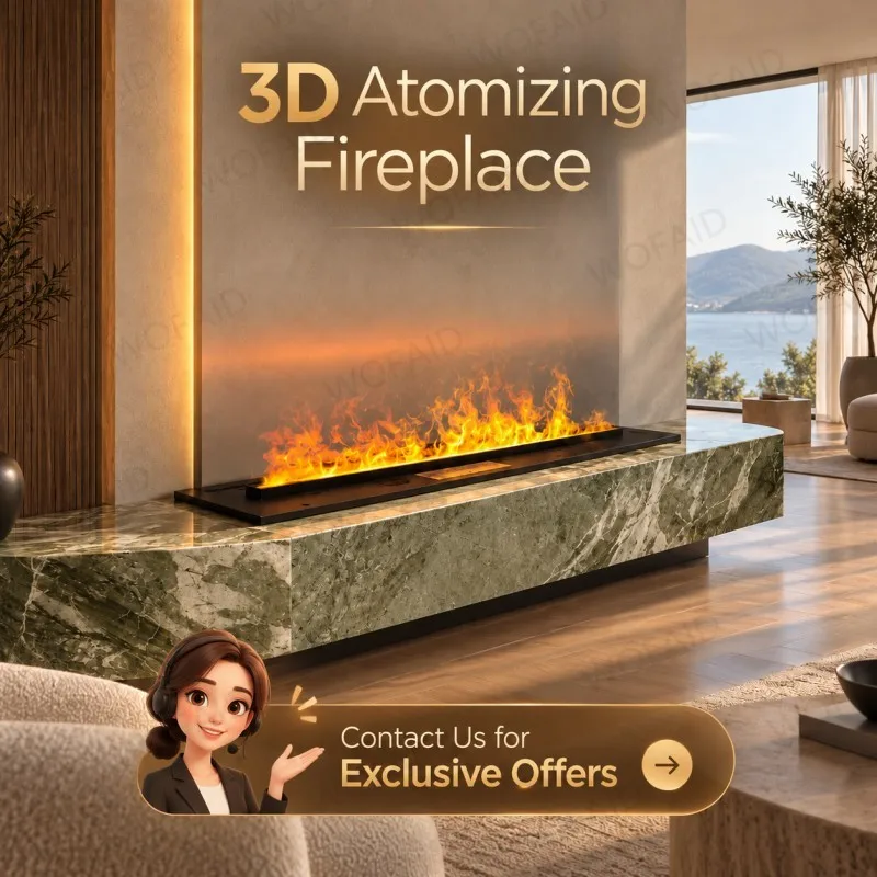 WOFAID Built-in 3D Water Vapor Electric Fire Place Realistic Mist Flame APP Remote Control for Living Room Media Wall Decor