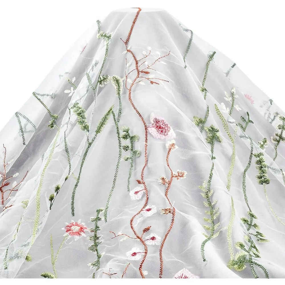 

3 Yards Red Lace Fabric Beautiful Floral Embroidery Lace White Mesh Fabric Tulle 59 Inches Wide Polyester Gauze Embroidered