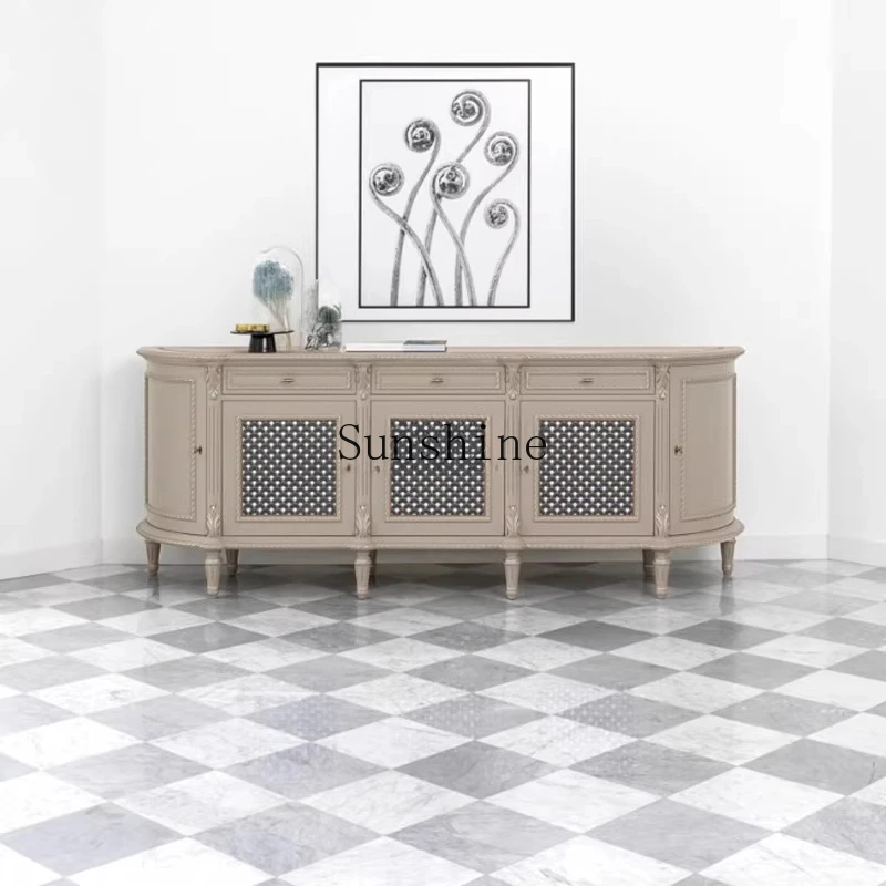 

French retro solid wood to make old household dining side rural carved entrance cabinet customization